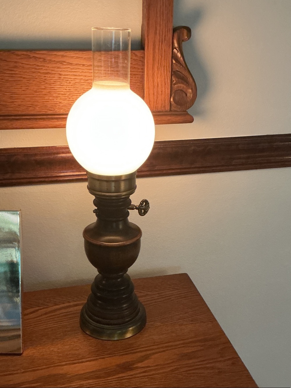 Antique-Style Bronze Table Lamp with White Glass Globe